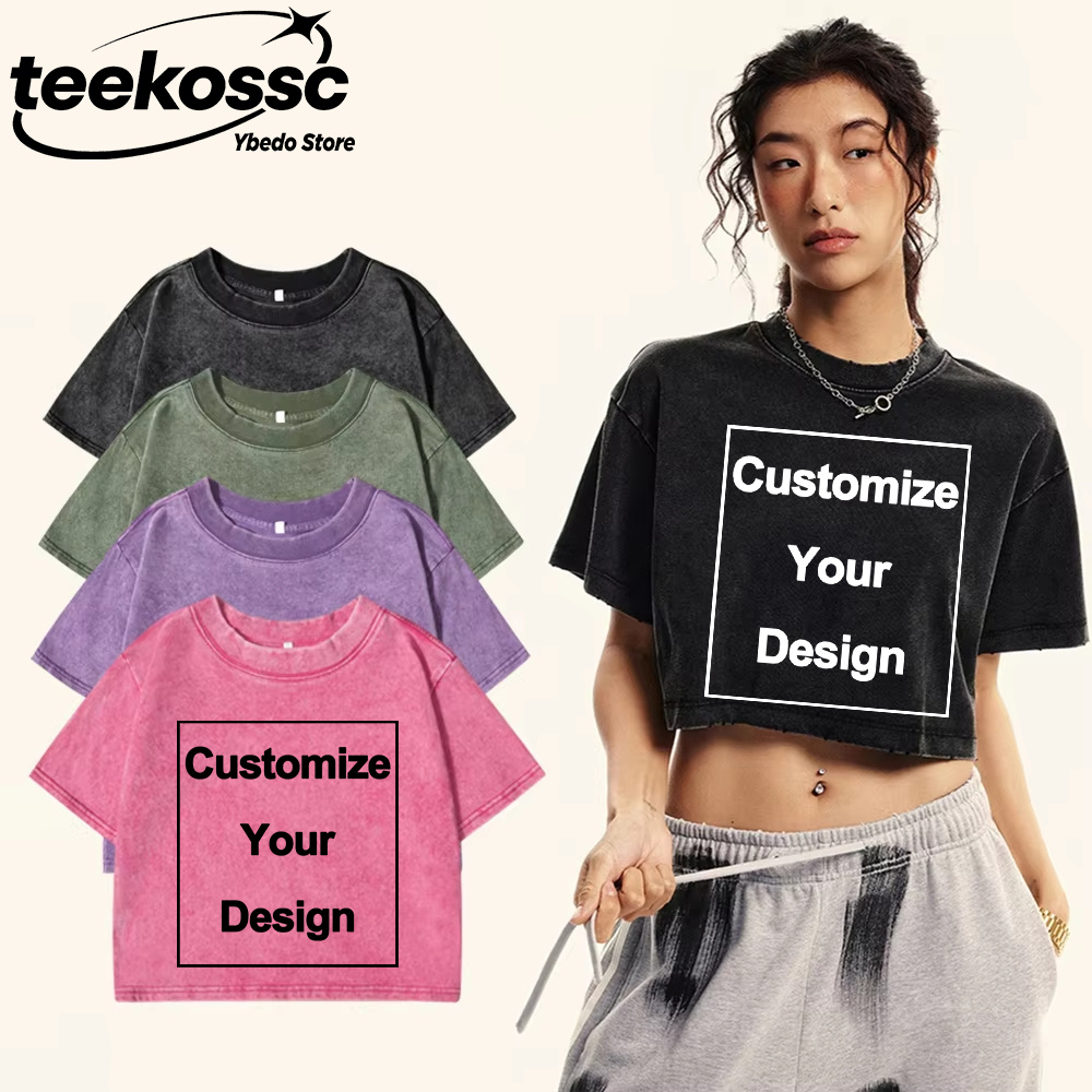 Crop Top Crochet - Kaos Wanita Y2k Custom Solid Washed