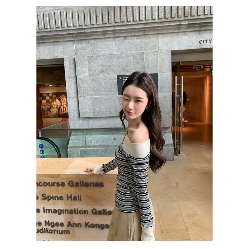 Kaos Lengan Panjang Bergaris d - Blouse Off Shoulder ulasan dan harga