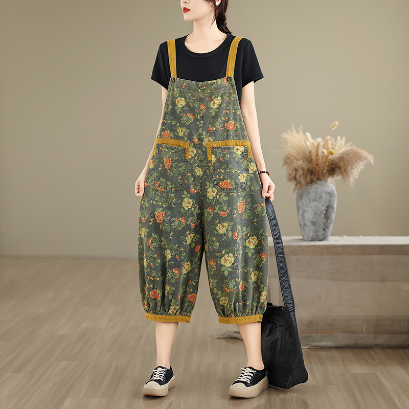 Jumpsuit Denim Y2K Motif Bunga - Romper Floral Print ulasan dan harga
